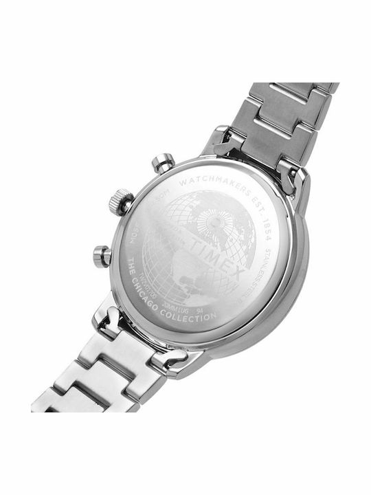 Timex Чикаго Мъжки часовник 45мм Хронограф На батерия с Сребърна Метална гривна