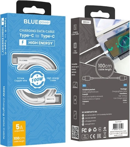 Blue Power USB 2.0 Cable USB-C male - USB-C 100W Λευκό 1m 314528