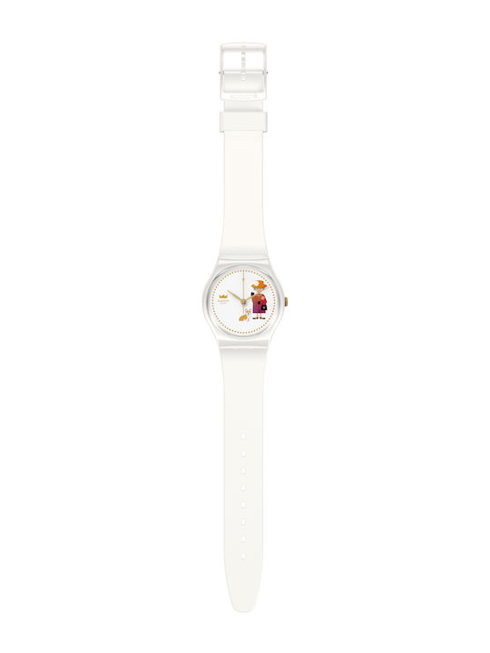 Swatch How Majestic Ανδρικό Ρολόι 34mm Μπαταρίας με Λευκό Καουτσούκ Λουράκι