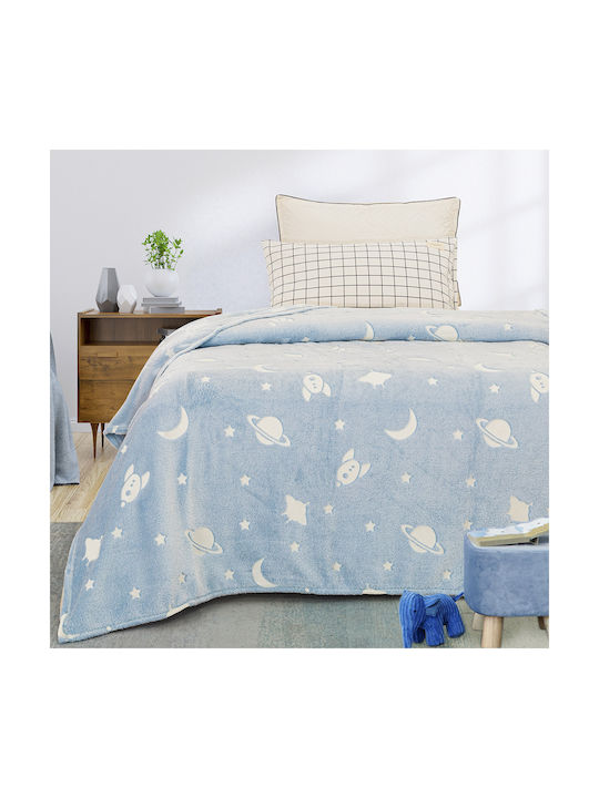 Beauty Home Kids Fleece Blanket 160x220cm Glow-in-the-Dark Light Blue