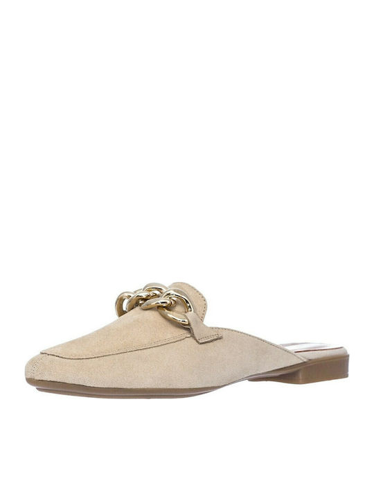 Flat Δερμάτινα Mules σε Μπεζ Χρώμα