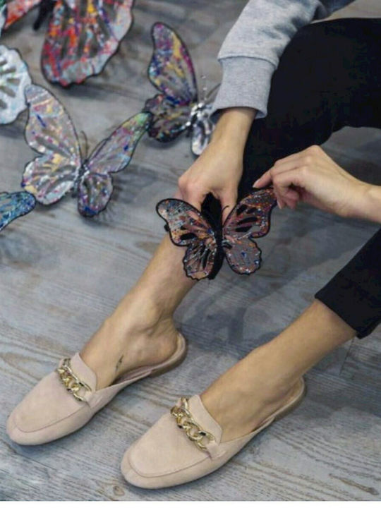 Flat Δερμάτινα Mules σε Μπεζ Χρώμα