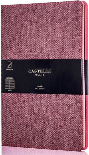 Castelli Harris Σημειωματάριο A6 120 Φύλλων Ριγέ με Λάστιχο Κόκκινο