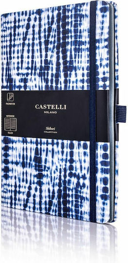 Castelli Shibori Jute Carnet A5 Cu dungi cu Elastic și Suport pentru Stilou Albastru