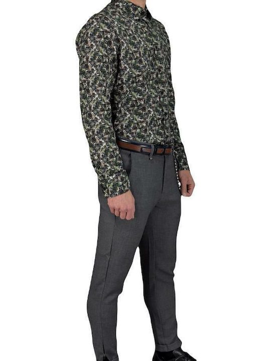 Vittorio Artist Men's Shirt Long Sleeve Cotton Floral Khaki