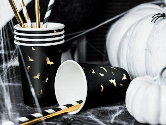 PartyDeco Καλαμάκια Χάρτινα Μαύρα με Λευκές Ρίγες 10τμχ