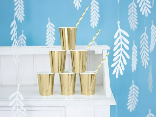 PartyDeco Stripped Gold Straws Paper 10pcs
