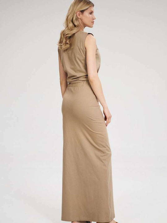 Figl Hohe Taille Maxi Rock in Beige Farbe