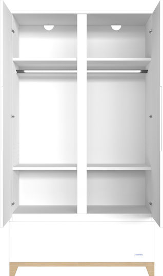 Zoom Δίφυλλη Ντουλάπα με 1 Συρτάρι Λευκή 101x54x180cm