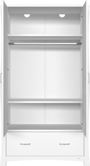 Oxford Δίφυλλη Ντουλάπα με 1 Συρτάρι Λευκή 101x54x190cm