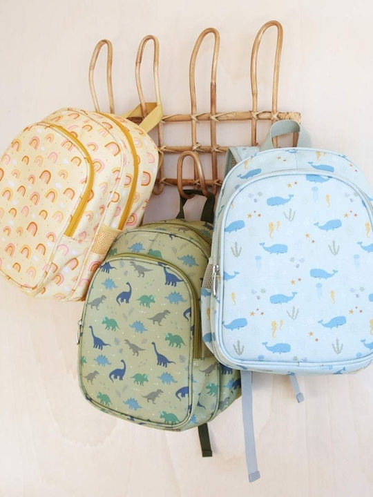 A Little Lovely Company Ocean School Bag Backpack Kindergarten Light Blue with Water Bottle Holder 13Liters