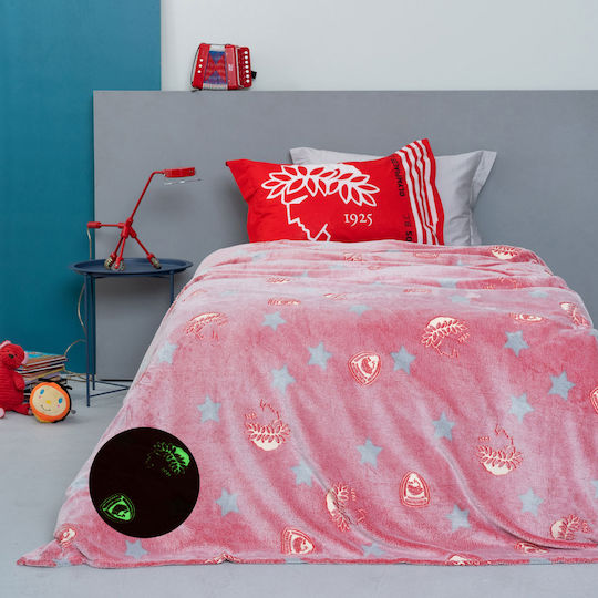 Palamaiki Κουβέρτα Fleece Olympiacos Φωσφορίζουσα Κόκκινη 160x220εκ.