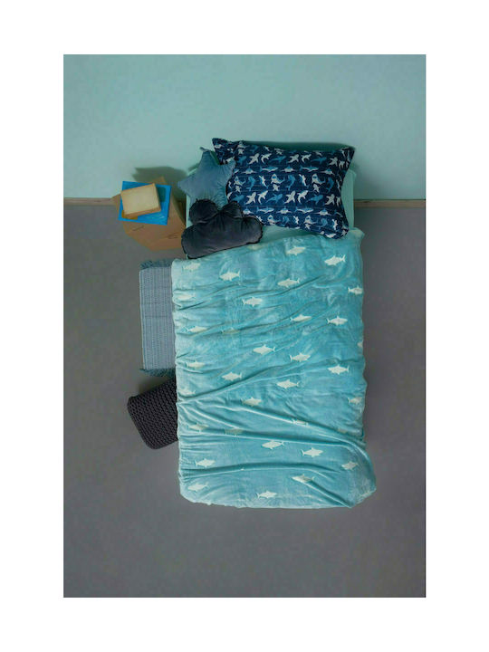 Palamaiki Κουβέρτα Fleece Fin Φωσφορίζουσα Γαλάζια 160x220εκ.