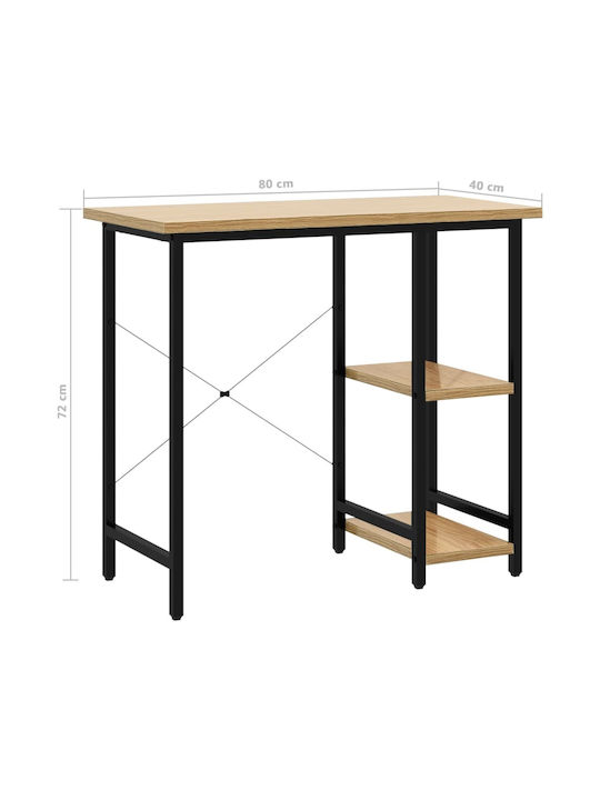 Desk Wooden Natural - Black with Metal Legs 80x40x72cm