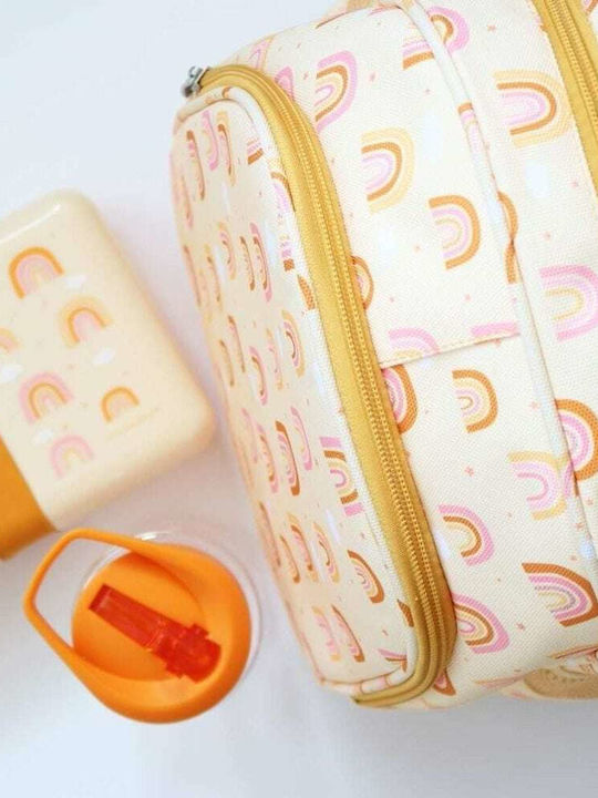 A Little Lovely Company Rainbows Σχολική Τσάντα Πλάτης Νηπιαγωγείου Χρυσή με Θήκη για Παγούρι 13lt