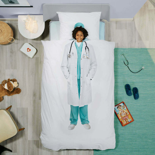 Snurk Doctor Set Kids Duvet Cover Single with Pillowcase White 140x200cm