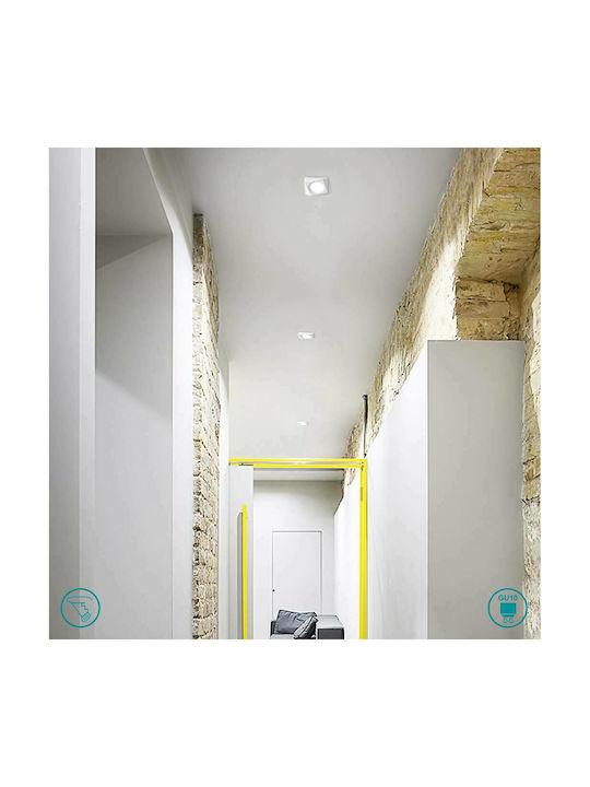 Gea Luce Janus Square Metallic Recessed Spot with Socket GU10 Silver 8.9x8.9cm. 1pcs