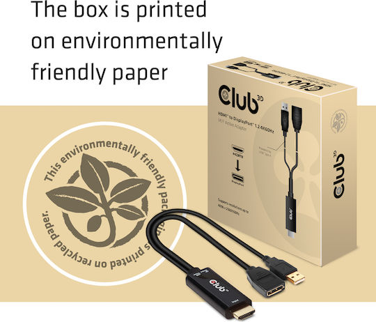 Club3D HDMI to DisplayPort 4K60Hz M/F Active Adapter Μετατροπέας HDMI male σε DisplayPort / USB-A female 1τμχ