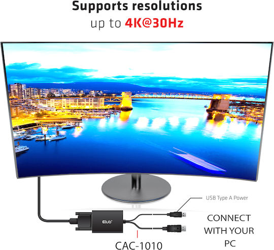 Club3D Convertor DVI-D feminin în DisplayPort / USB-A masculin 1buc CAC-1010