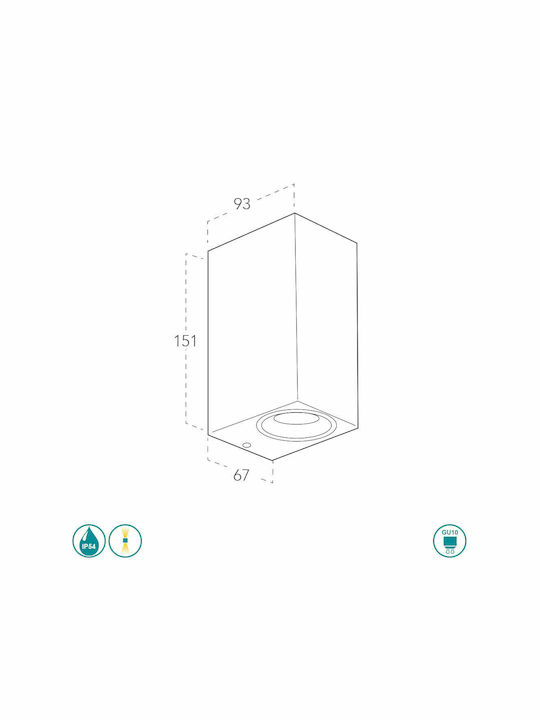 Fan Europe Wandmontiertes Außen-Spotlight GU10 IP54 Doppelstrahl 15.1x9.3x6.7εκ.