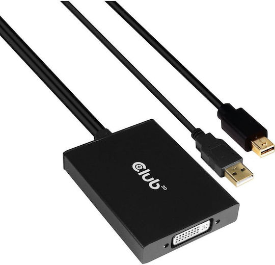 Club3D Конвертор USB-A / mini DisplayPort мъжки към DVI-D женски Черен 1бр CAC-1130