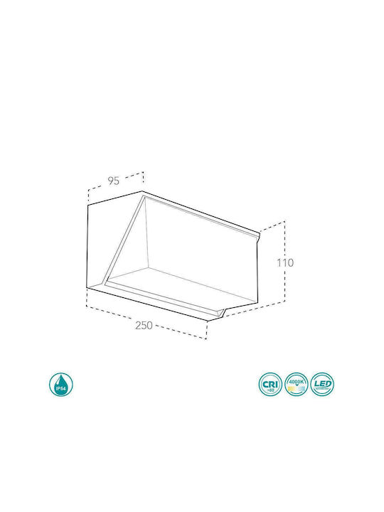 Fan Europe Wandmontierte Außen-Deckenleuchte LED IP54 12W mit Natürliches Weiß Licht 25x9.5x11εκ.