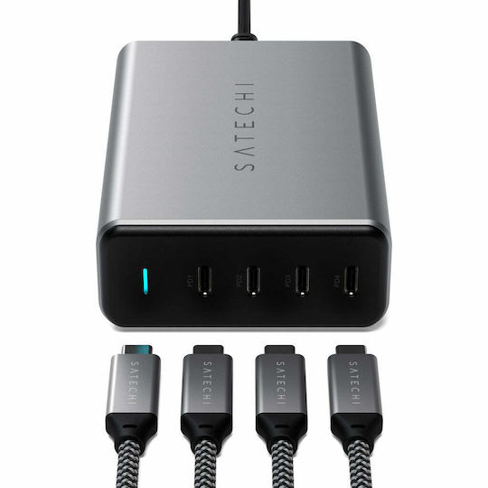 Satechi Βάση Φόρτισης GaN με 4 Θύρες USB-C 165W Power Delivery σε Γκρι χρώμα (GaN ST-UC165GM)