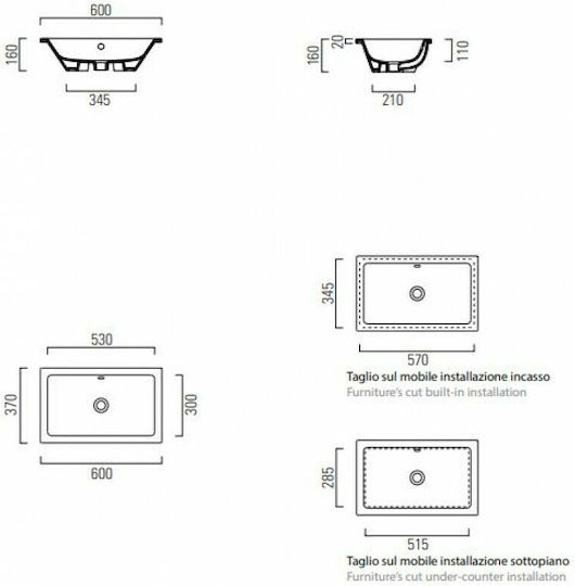 GSI Kube Υποκαθήμενος Νιπτήρας Πορσελάνης 60x37x16cm Λευκός