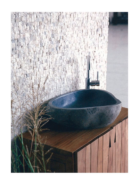 Bati Bali River Stone 40 Deasupra Blatului Chiuvetă Piatră 50x50x15cm Negru