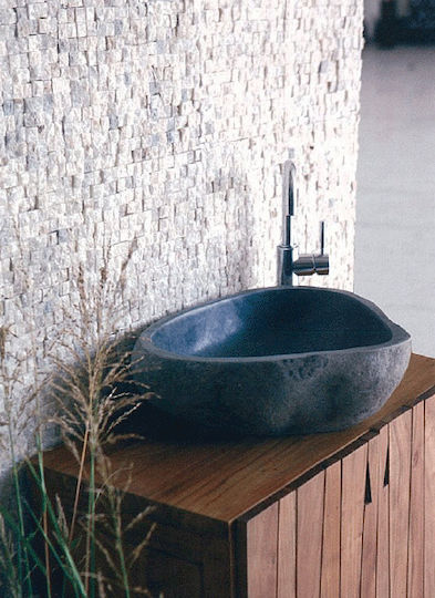 Bati Bali River Stone 40 Countertop Sink Stone 50x50x15cm Black