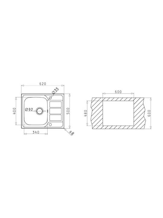 Pyramis Athena 1B 1D Ένθετος Νεροχύτης Inox Σατινέ Μ62xΠ50cm Ασημί