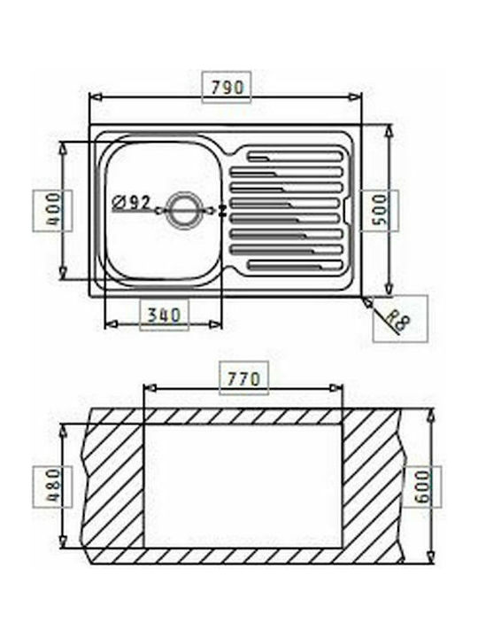 Pyramis Amaltia 1B 1D 107117801 Drop-In Spüle Inox Satiniert B79xT50cm Silber