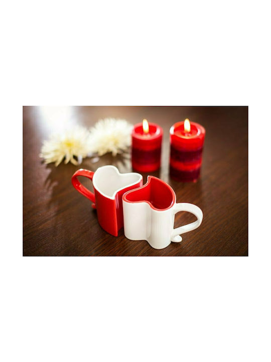 Romantic Mugs White & Red Ceramic Cup White 260ml 2pcs