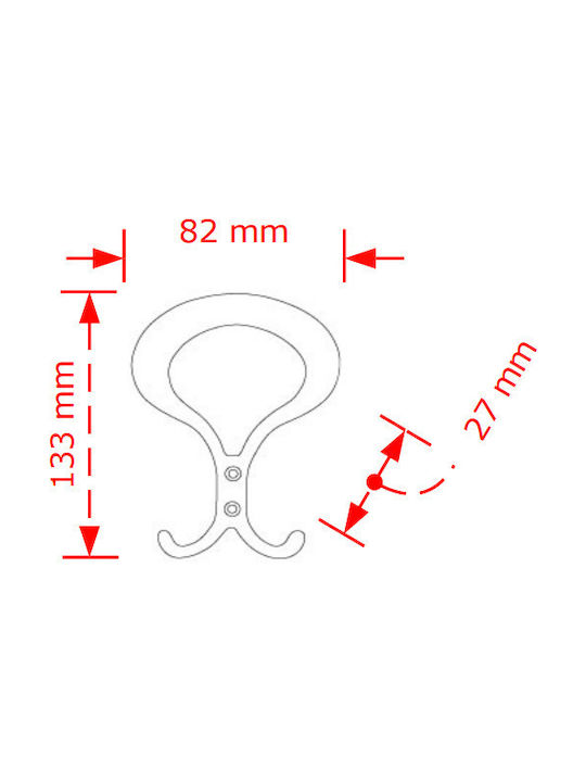 Viobrass Metal Wall Hanger with 2 Slots Χρυσό 8.2x2.7x13.3cm 1pc