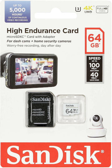 Sandisk High Endurance microSDXC 64GB U3 V30 UHS-I 100MB/s с адаптер