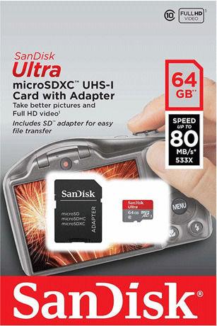 Sandisk Ultra microSDXC 64GB Class 10 UHS-I 80MB/s With Adapter