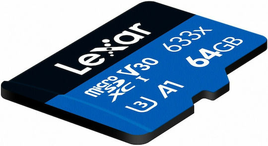 Lexar High-Performance 633x microSDXC 64GB U3 V30 A2 UHS-I 100MB/s με αντάπτορα