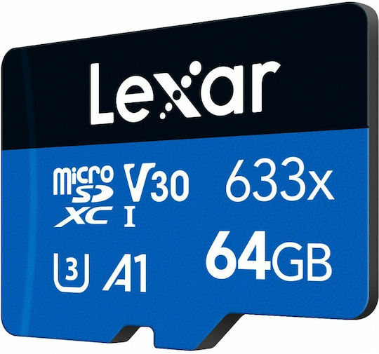 Lexar High-Performance 633x microSDXC 64GB U3 V30 A2 UHS-I 100MB/s με αντάπτορα