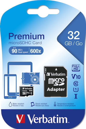 Verbatim Premium microSDHC 32GB U1 UHS-I 10MB/s with Adapter