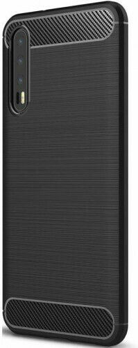 Hurtel Carbon Fibre Brushed TPU Backcover Umschlag Rückseite Silikon Schwarz (Huawei P20)