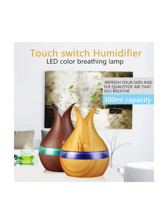 Lumini LED Dispozitiv de aromaterapie Ultrasonic Personal Humidifier Maro 300ml