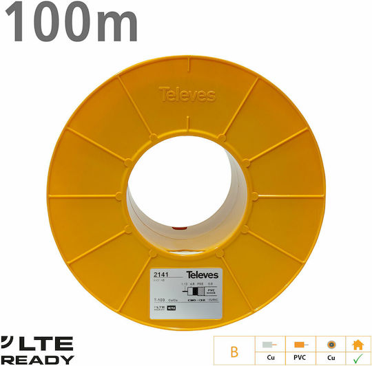 Televes 2141 Coaxial T 100plus Καλώδιο Ομοαξονικό Ατερμάτιστο 1m 12-25-0007 1τμχ