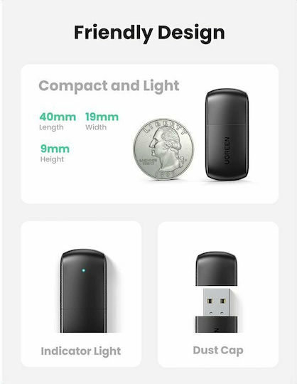 Ugreen AC650 Αντάπτορας Δικτύου USB με Ασύρματη Σύνδεση Wi-Fi 633Mbps