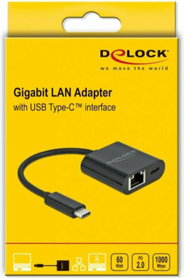 DeLock 66644 USB Netzwerkadapter USB-C mit Verkabelter Verbindung Gigabit Ethernet
