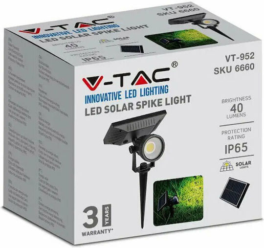 V-TAC Vt-952 Spiked Solar Light 2W 40lm with Warm White Light 3000K IP65