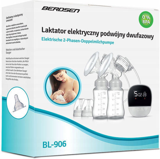 Berdsen BL 906 Ηλεκτρικό Διπλό Θήλαστρο Μπαταρίας και Ρεύματος Χωρίς BPA Διάφανο 150ml