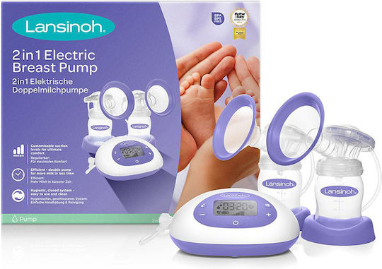Lansinoh Electric Double Breast Pump Affinity Battery and Electric BPA Free Purple 150ml
