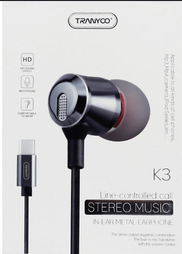 Tranyoo K3 Безжични Стерео с жак USB-C Черен