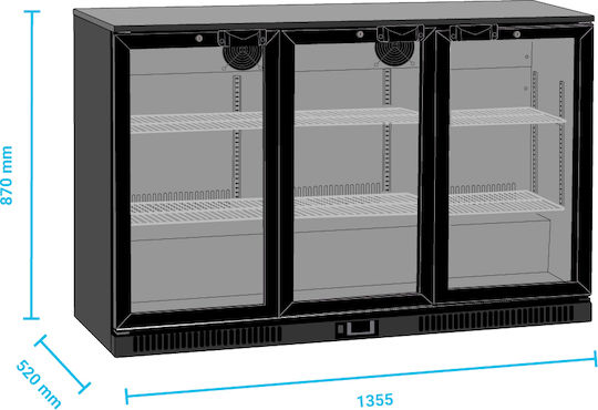 Tefcold Ψυγείο Back Bar 300lt με Τρεις Πόρτες Υ87xΠ135.5xΒ52cm