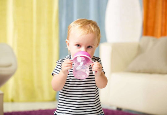 Chicco Training Cup Educational Sippy Cup Plastic with Handles Pink Polar Bear for 6m+m+ 200ml